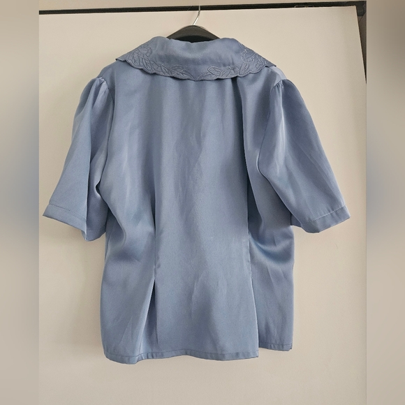 Simple Retro Loretta Satin Embroidered Collar Double Breasted Shirt, Medium, EUC - Picture 6 of 6